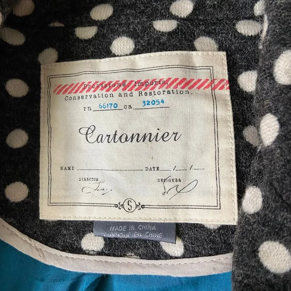 Anthropologie Cartonnier Gray And White Polka-Dot Blazer Size Small